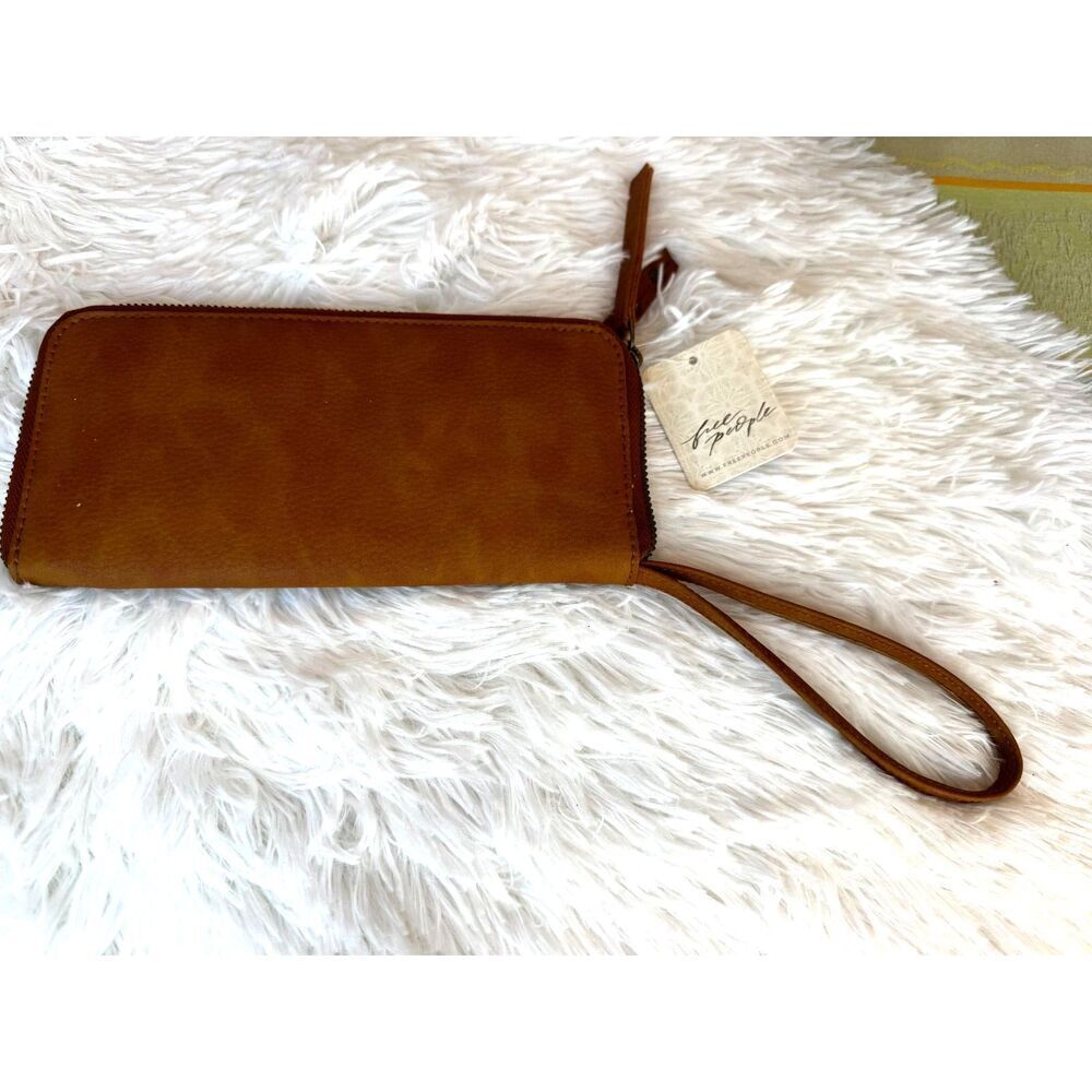 NWT Free People Zip Around Wallet Cognac color wrist strap